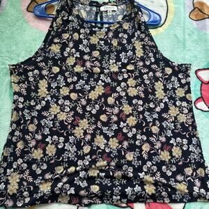 chaus womens Sleeveless Blouse top Size XL Floral Navy Lightweight Round Collar
